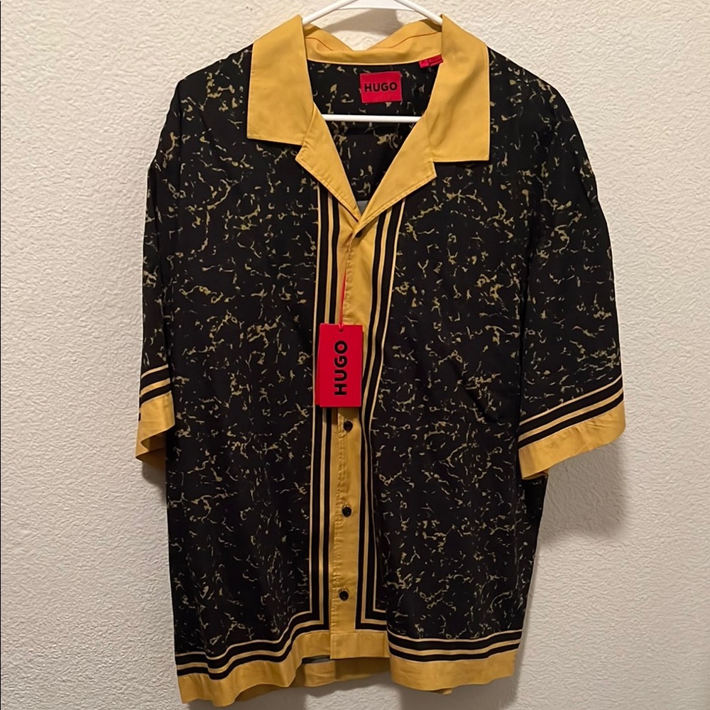 HUGO Black and Gold Patterned Shirt